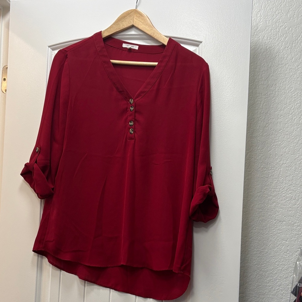 Maurices Deep Red V-Neck Button-Front Blouse